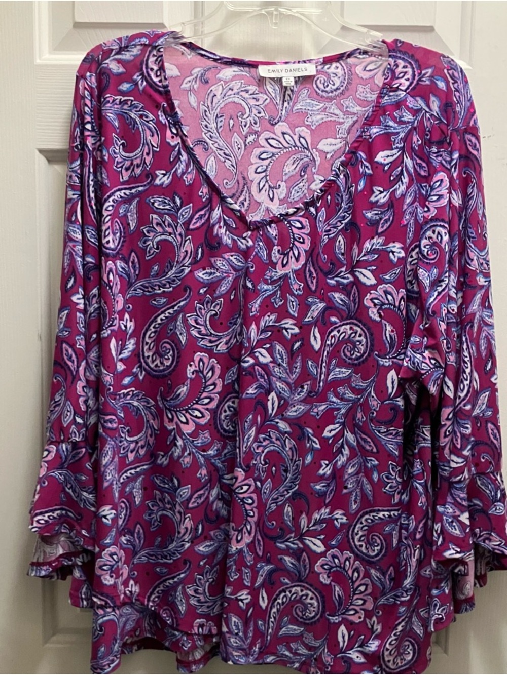 Emily Daniel’s Purple Paisley V Neck  Top 2xl